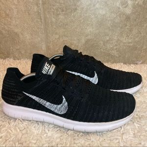 Nike Free RN Flyknit Black/White Mens Athletic Shoes Sz 13